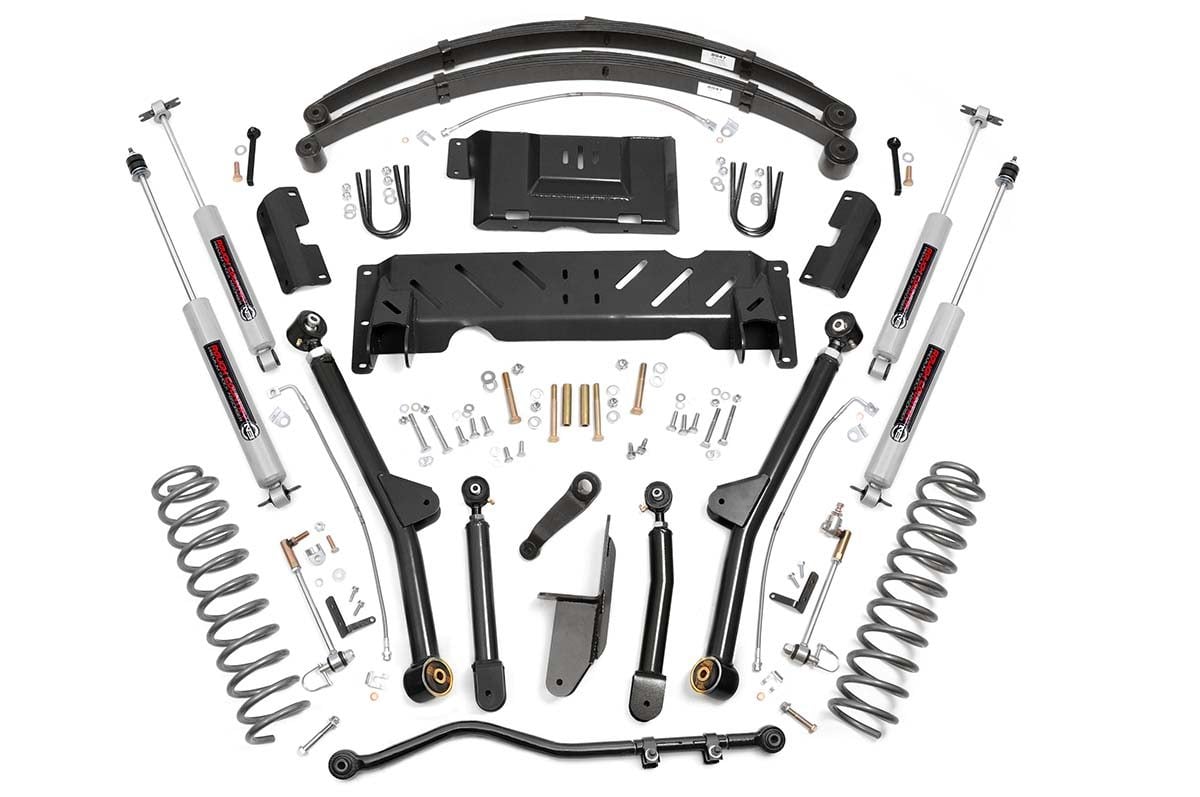 Jeep Cherokee Suspension Lift Kit - Rough Country - 4.5 Inch Lift, Long Arm, RR Leafs - '84-'01